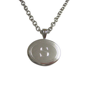 Etched Oval Letter S Monogram Pendant Necklace